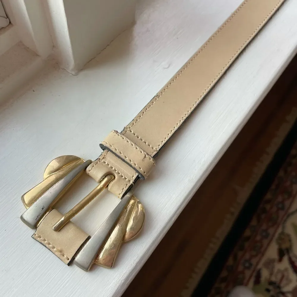 AdoppiaVita Leather Belt wTwo-Tone Deco Buckle